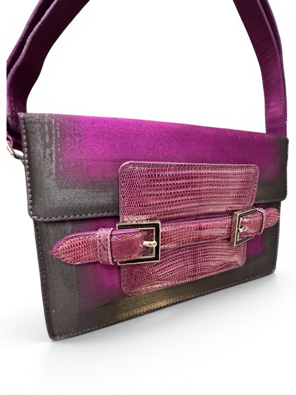 Fendi Silk Ombré Baguette Shoulder Bag | Purple Lizard Embossed Trim  (C14)